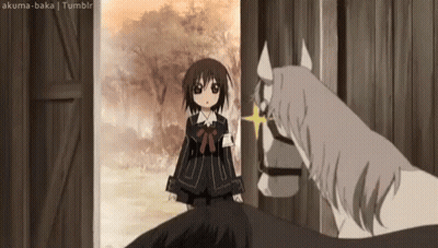 A Girl In A School Uniform Is Standing Next To A Horse . GIF