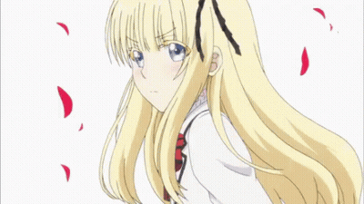 A Girl In A School Uniform Is Surrounded By Pink Petals Flying In The Air . GIF