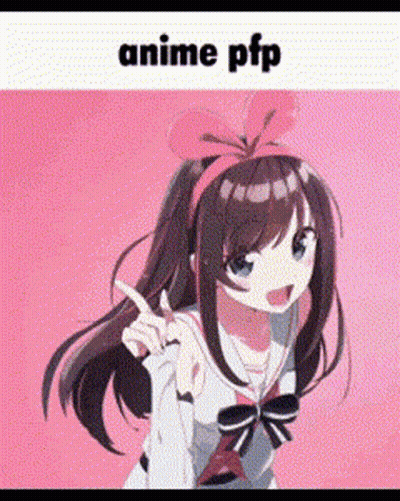 A Girl In A School Uniform With A Pink Bow On Her Head Is Pointing At Something . GIF