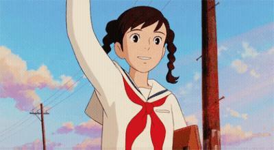 A Girl In A School Uniform With A Red Scarf Around Her Neck GIF