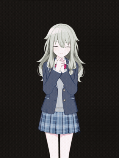 A Girl In A School Uniform With Her Arms Outstretched Against A Black Background GIF