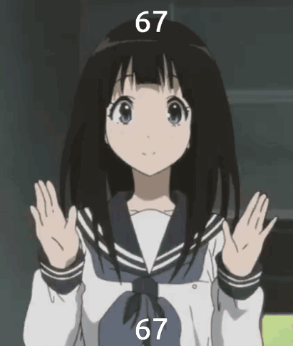 A Girl In A School Uniform With The Number 67 Above Her GIF
