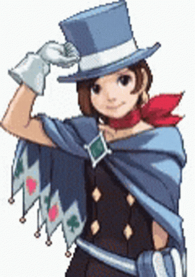 A Girl In A Top Hat And Cape Is Holding Her Hat . GIF