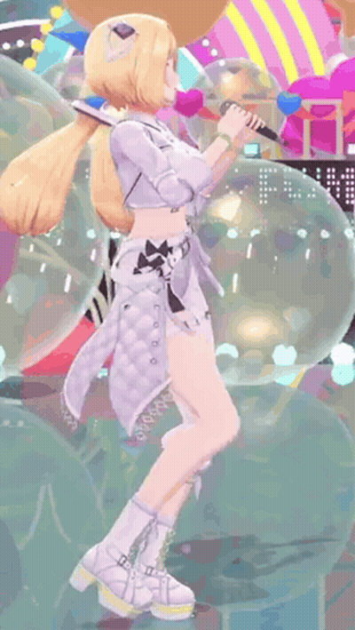 A Girl In A White Dress Is Dancing In Front Of A Bunch Of Balloons . GIF