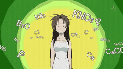 A Girl In A White Dress Is Surrounded By Various Chemical Compounds Including Kno3 P GIF