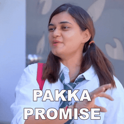 A Girl In A White Shirt And Tie Is Making A Promise Gesture GIF