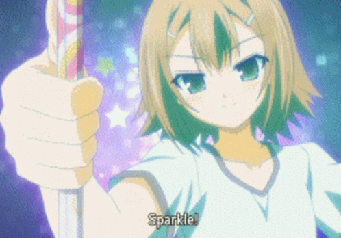 A Girl In A White Shirt Is Holding A Candy Cane And Says Sparkle GIF