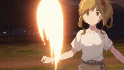A Girl In A White Shirt Is Holding A Fireball GIF