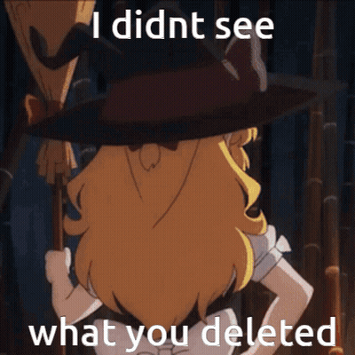 A Girl In A Witch Hat Holding A Broom With The Words " I Didn T See What You Deleted " GIF