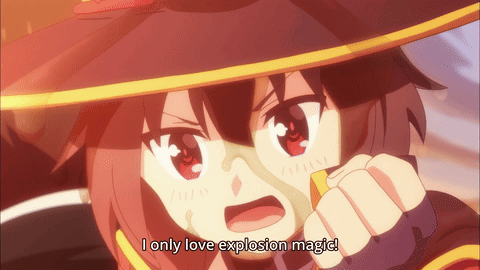 A Girl In A Witch Hat Is Saying I Only Love Explosion Magic GIF