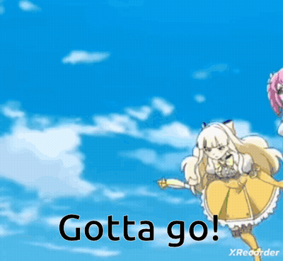 A Girl In A Yellow Dress Is Jumping In The Air With The Words Gotta Go GIF