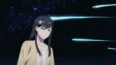 A Girl In A Yellow Jacket Looks Up At A Shooting Star GIF