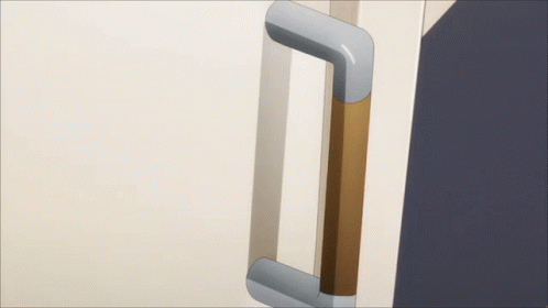 A Girl In A Yellow Sweater Is Holding A Door Handle GIF
