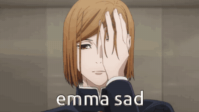 A Girl Is Covering Her Face With Her Hand And The Words Emma Sad Are Above Her . GIF