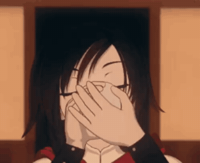 A Girl Is Covering Her Mouth With Her Hands . GIF