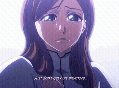 A Girl Is Crying With The Words `` Just Don 'T Get Hurt Anymore '' Written On Her Face . GIF