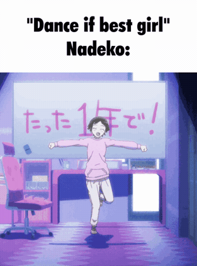 A Girl Is Dancing In Front Of A White Board That Says " Dance If Best Girl " On It GIF