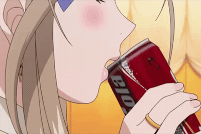 A Girl Is Drinking From A Can That Says Bud GIF
