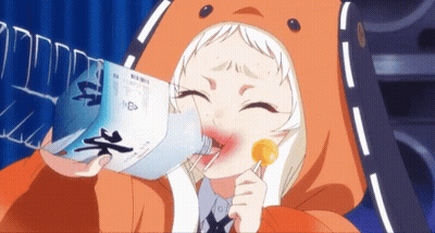 A Girl Is Drinking From A Plastic Bottle With Chinese Writing On It GIF
