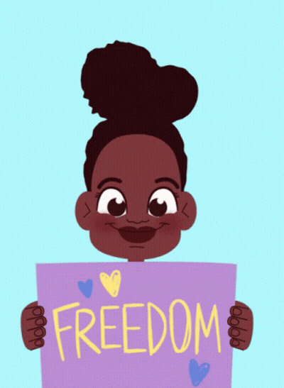 A Girl Is Holding A Purple Sign That Says Freedom GIF