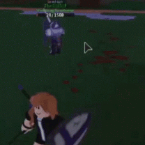 A Girl Is Holding A Sword And Shield In A Video Game While A Man Is Standing Behind Her . GIF