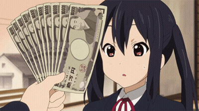 A Girl Is Holding Up A Fan Of Japanese Money GIF