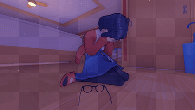 A Girl Is Kneeling Down With A Pair Of Glasses On The Floor In Front Of Her GIF