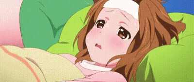 A Girl Is Laying In Bed With A Bandage On Her Head And A Thermometer On Her Forehead . GIF