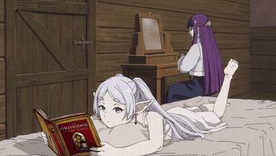 A Girl Is Laying On A Bed Reading A Book Called Orthodox Stories Bible GIF