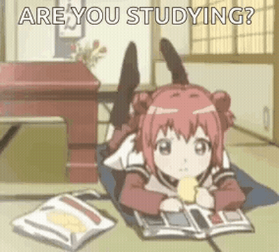 A Girl Is Laying On Her Stomach On The Floor Reading A Book While Eating Chips . GIF