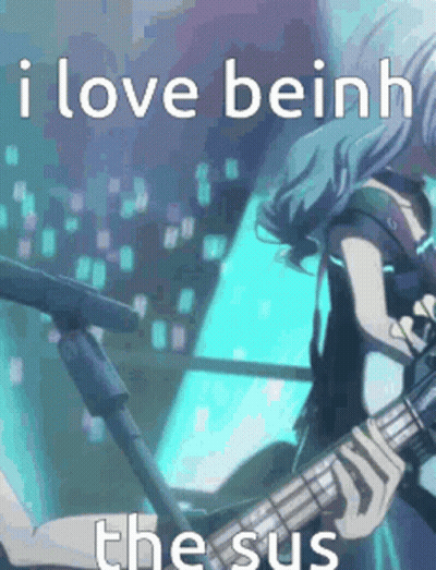 A Girl Is Playing A Guitar In Front Of A Microphone And The Words I Love Bein The Sus GIF