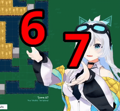 A Girl Is Pointing At A Red Number 67 GIF