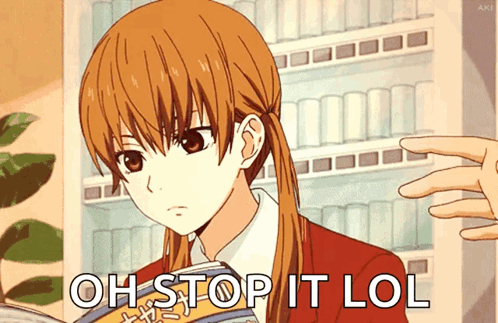A Girl Is Reading A Book With The Words Oh Stop It Lol Written On The Bottom GIF