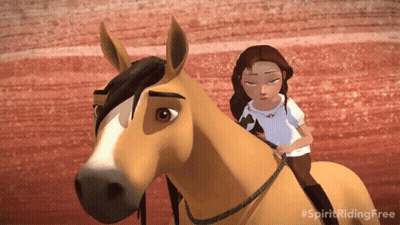 A Girl Is Riding A Horse With The Words Spirit Riding Free Below Her GIF