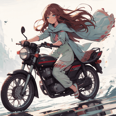 A Girl Is Riding A Motorcycle That Says Honda On The Side GIF