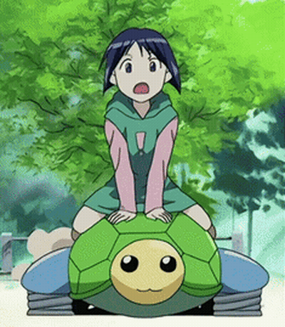 A Girl Is Riding On The Back Of A Turtle GIF