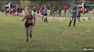 A Girl Is Running In A Race With The Letters Fca On The Bottom GIF