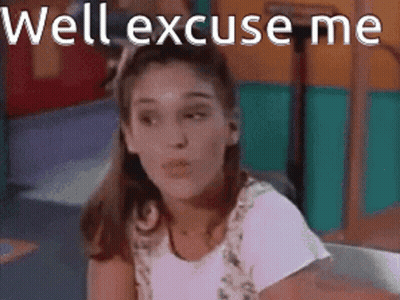 A Girl Is Sitting In A Chair With The Words Well Excuse Me Written Above Her GIF
