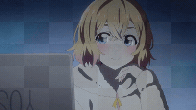 A Girl Is Sitting In Front Of A Laptop With The Word You Written On It GIF