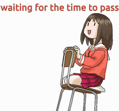 A Girl Is Sitting On A Chair With The Words Waiting For The Time To Pass Behind Her GIF