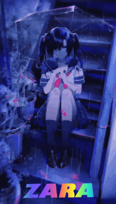 A Girl Is Sitting On A Set Of Stairs With The Word Zara On The Bottom Right GIF