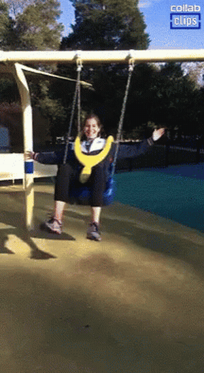 A Girl Is Sitting On A Swing With The Words Collab Clips Visible GIF