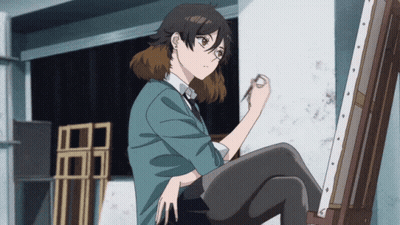 A Girl Is Sitting On An Easel And Painting GIF