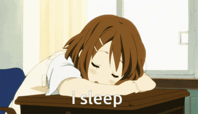 A Girl Is Sleeping At A Desk And The Words I Sleep Are Above Her GIF