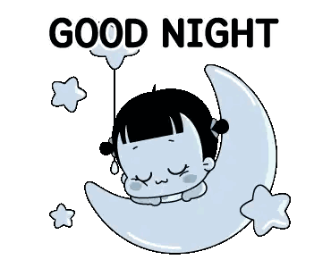 A Girl Is Sleeping On A Crescent Moon With The Words Good Night Written Below Her Sticker