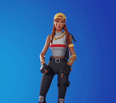 A Girl Is Standing In Front Of A Blue Background With A Neon Square Around Her Face GIF