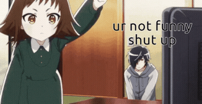A Girl Is Standing In Front Of A Tv With The Words Ur Not Funny Shut Up GIF