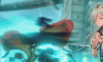 A Girl Is Standing In Front Of An Aquarium With A Reflection Of A Dinosaur In It GIF