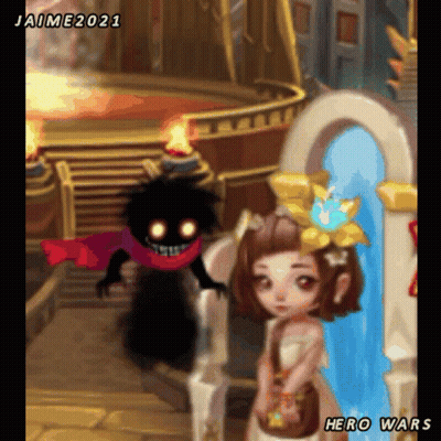 A Girl Is Standing Next To A Monster In A Video Game Called Hero Wars .. GIF
