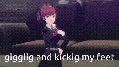 A Girl Is Walking On The Ground With The Words `` Gigglig And Kickig My Feet '' Written On The Bottom . GIF